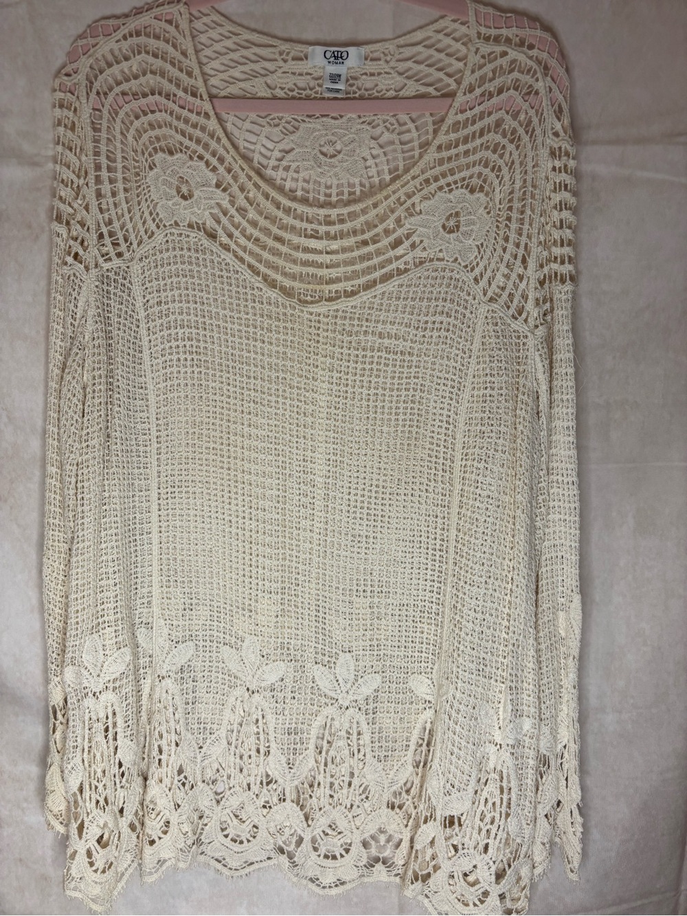 Cato Cream Crochet Lace Vintage Inspired Long Sleeve Top